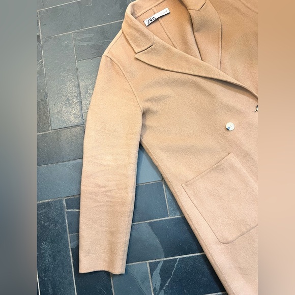 Zara tan camel wool blend coat size large - Picture 3 of 11